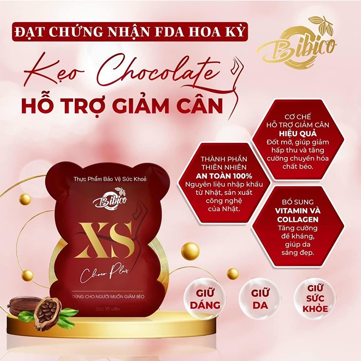 Kẹo Socola Giảm Cân Xs Choco Plus, Chocolate Bibico Con Gấu Giảm Mỡ Hiệu Quả Cấp Tốc Chính Hãng Hộp 20 Viên