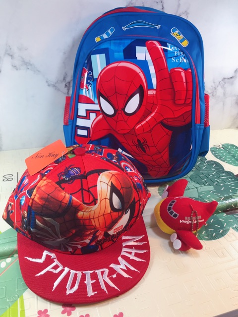 Combo Balo + Mũ Siêu Nhân Nhện Phong Cách Hiphop cho bé trai (Spider Man)