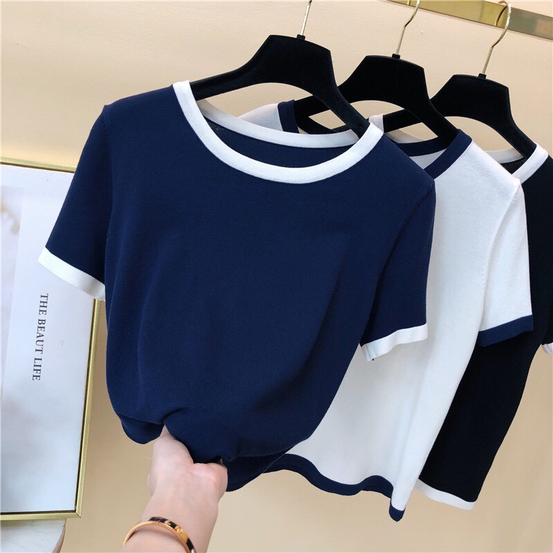 Áo body cổ tròn phối viền đen, trắng | BigBuy360 - bigbuy360.vn