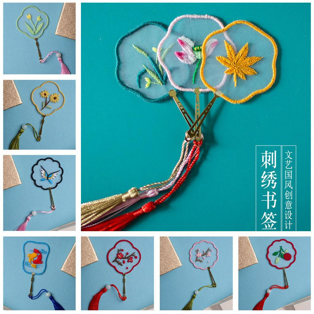 Tại chỗ "dễ dàng diy/ thêu/thủ công/đánh dấu" hướng dẫn sử dụng/thêu/treo bookmark /diy vật liệu gói/cổ phong su thêu/đánh dấu/thêu sản xuất/thêu/sợi/vải nghệ thuật/hoa bướm/trang trí/bàn tay đánh dấu