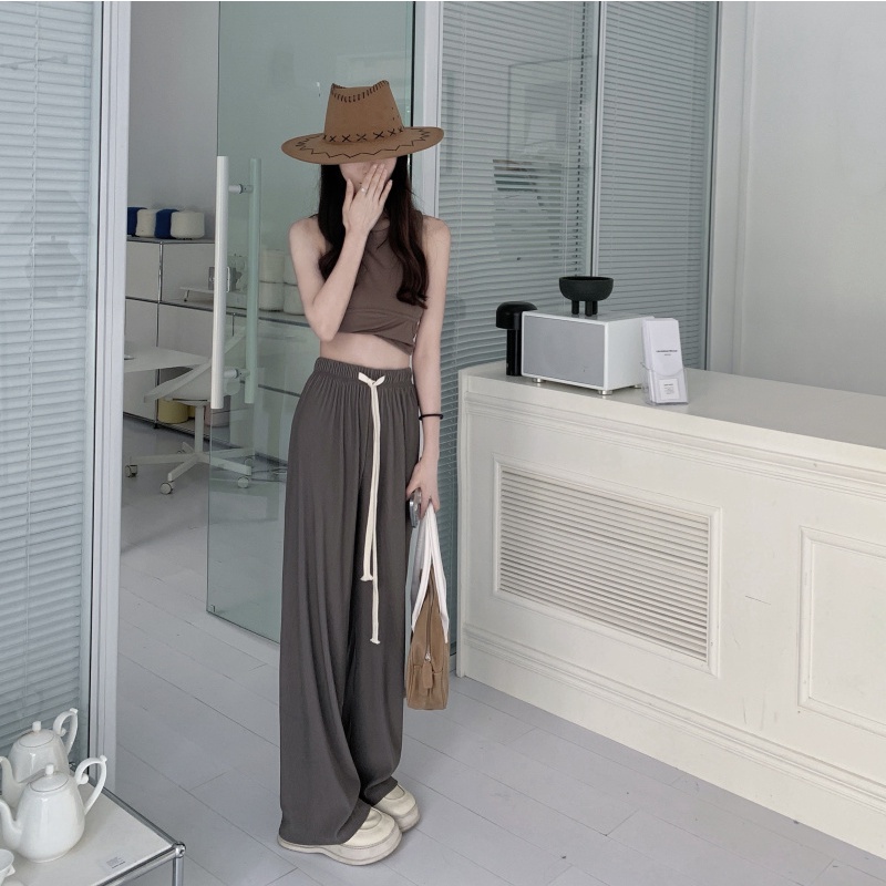 Quần ống rộng Lưng Cao Phối Dây Rút Phong Cách Hàn Quốc 3 Màu Sắc Lựa Chọn Dành Cho Nữ