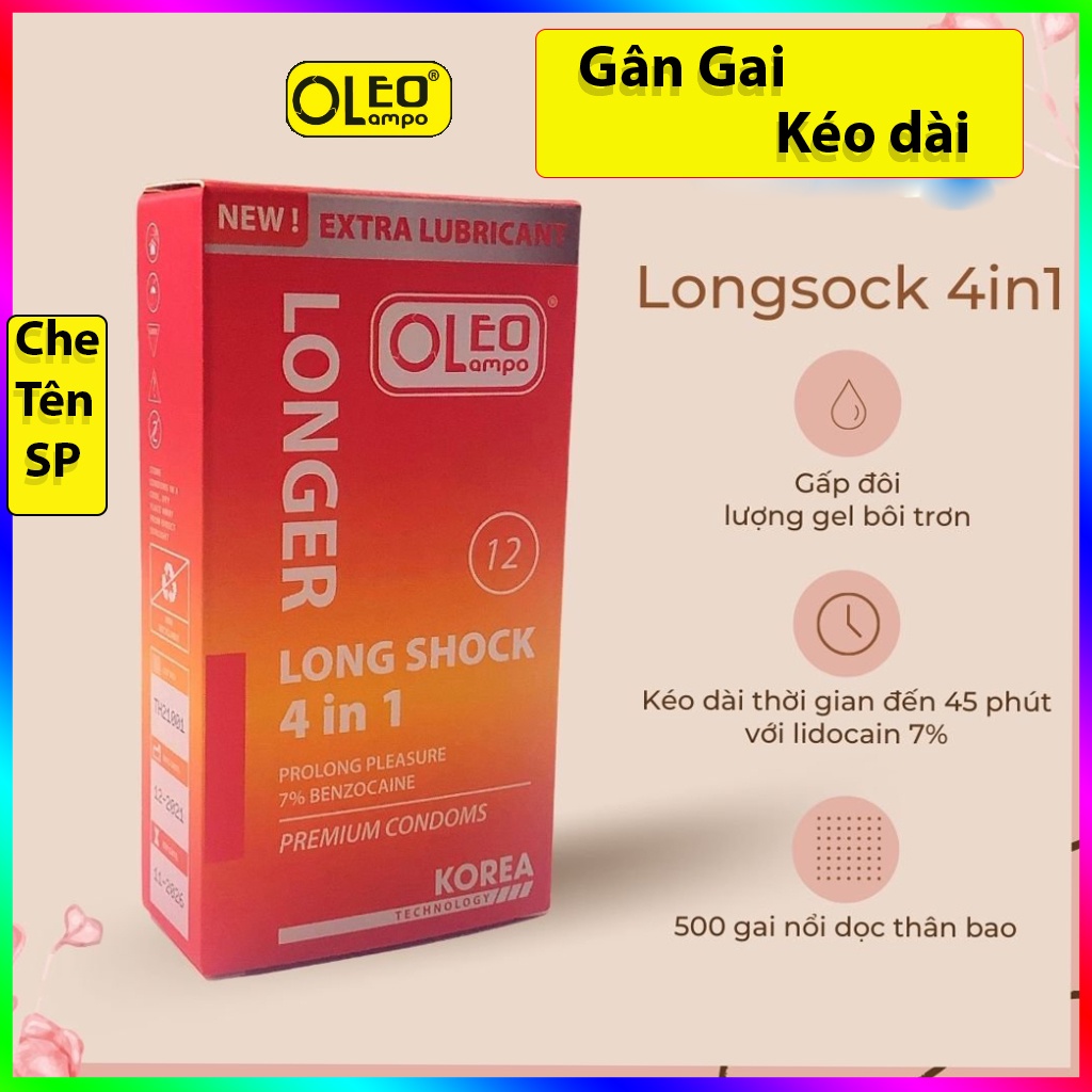 Bao cao su su Oleo Extra Lubricant gân gai, có chất gây tê kéo dài, hương thơm, nominal width 52mm, 12 bao