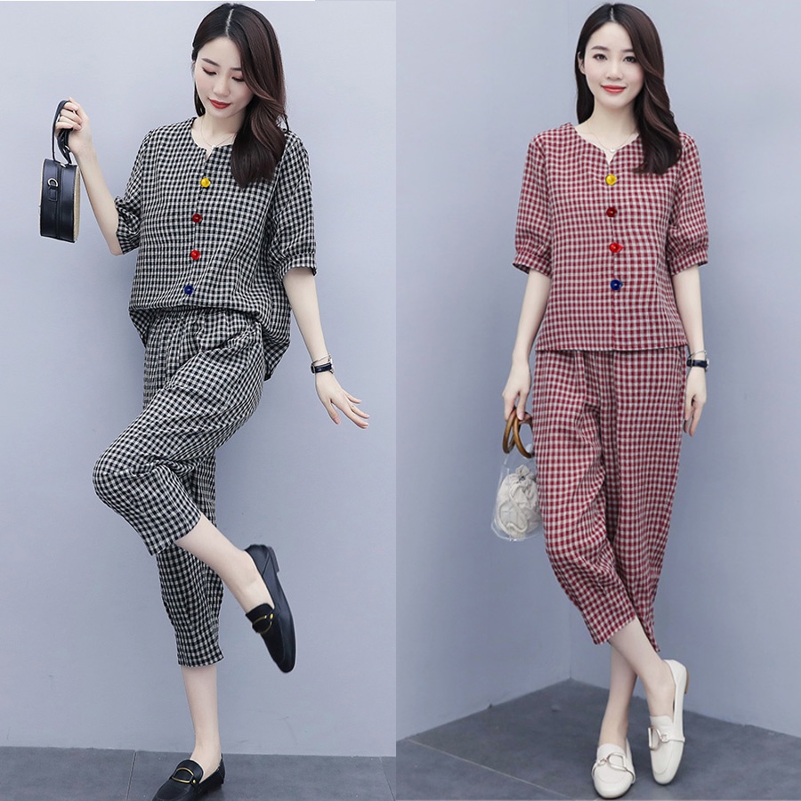 Bộ đồ trung niên họa tiết kẻ ô cao cấp mặc ở nhà và đi chơi phố SP02D