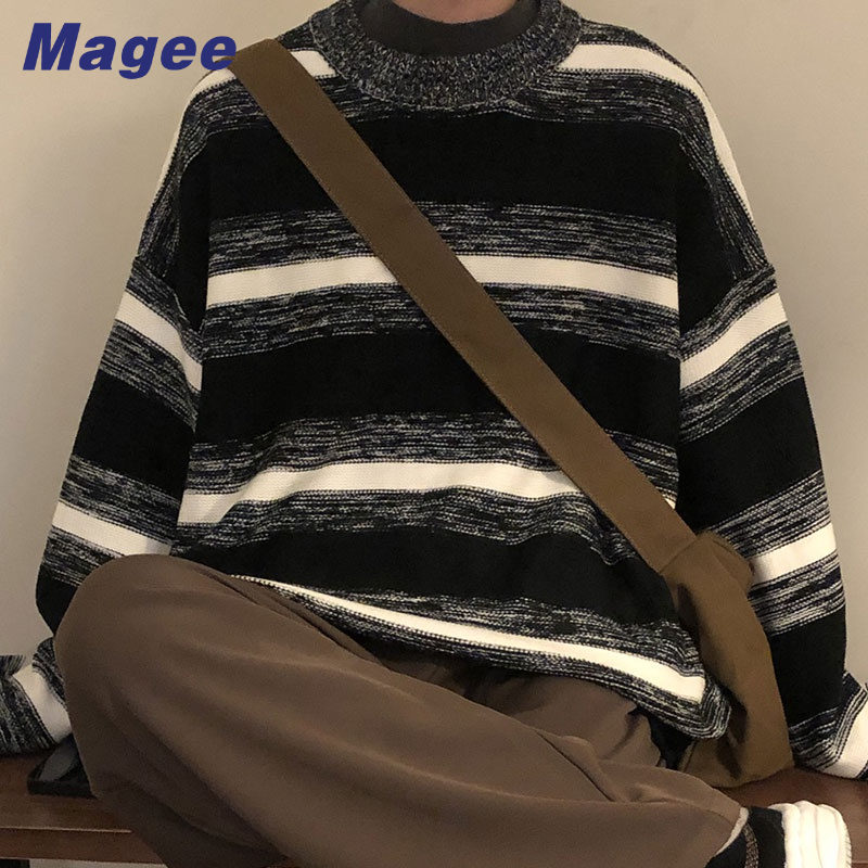 Magee Áo sweater Họa Tiết Kẻ Sọc Thời Trang Thu Đông Dành Cho Cặp Đôi