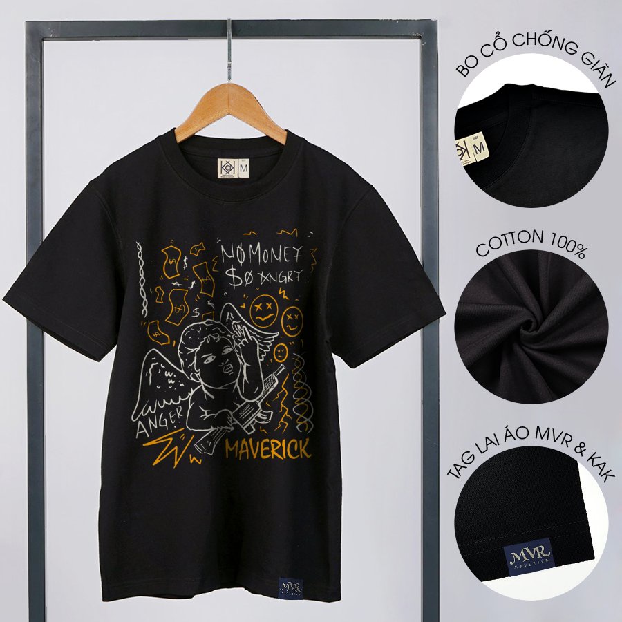 Áo phông thun Cotton nam nữ thiên thần tức giận phong cách MVR size rộng tee Mỹ BB4147