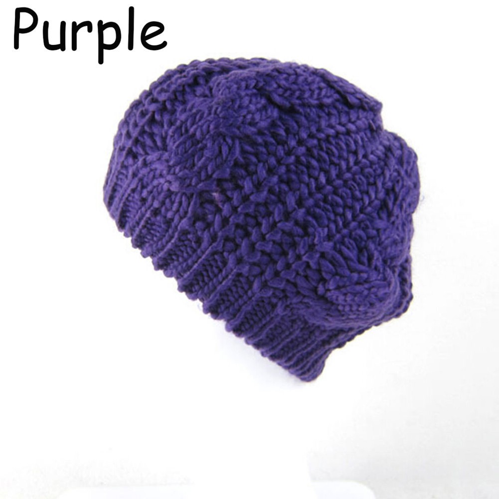 Mũ Beret Dệt Kim Màu Trơn Giữ Ấm Mùa Đông Cho Nữ