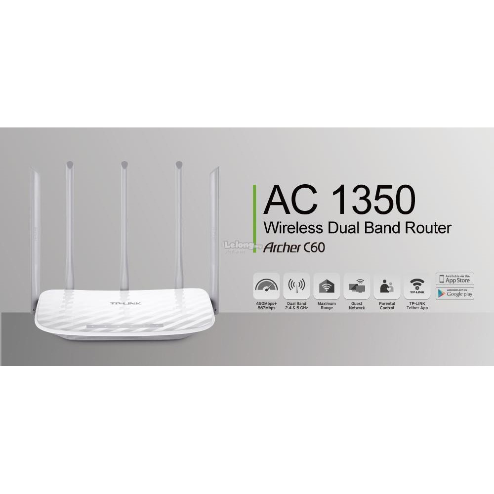 Router Wifi TP-Link Archer C60 Chính hãng (AC1350) (5 anten, 2 băng tần) siêu mạnh bảo hành chính hãng 24 tháng 1 đổi 1