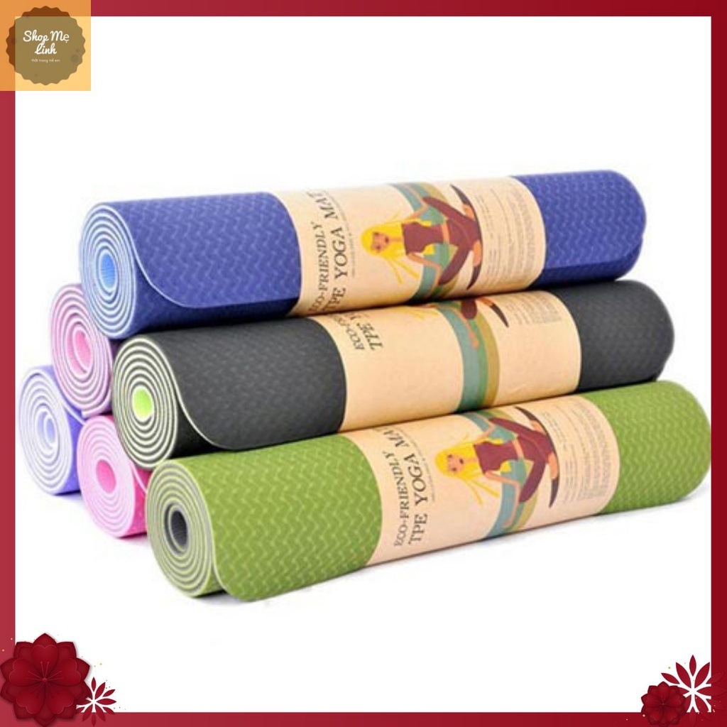 thảm tập yoga , thảm tập yoga làm bằng chất liệu tpe 2 lớp dầy 6mm chống trơn trượt chống thấm nước tốt