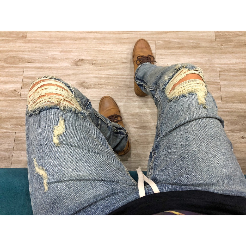 [Hình Chụp tại shop] Quần jean zipper rách gối Foxseventy màu wash bụi dáng ôm skinny | BigBuy360 - bigbuy360.vn