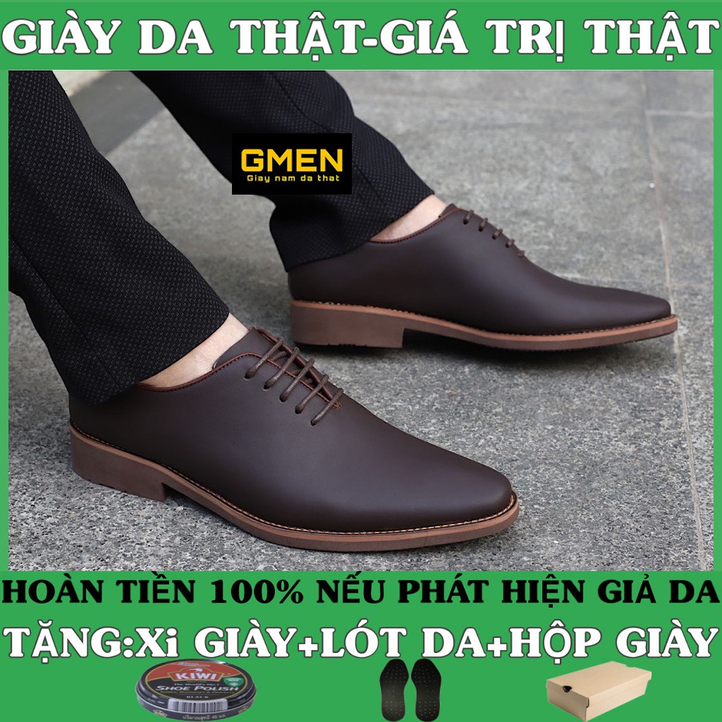 Giày da nam cao cấp da thật mềm mại đế cao su êm chân phong cách trẻ trung lịch lãm GM0789