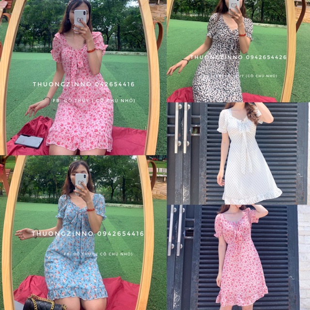 [Ảnh thật/Video] Váy hoa vintage cổ nơ tay bồng - Đầm hoa ulzzang