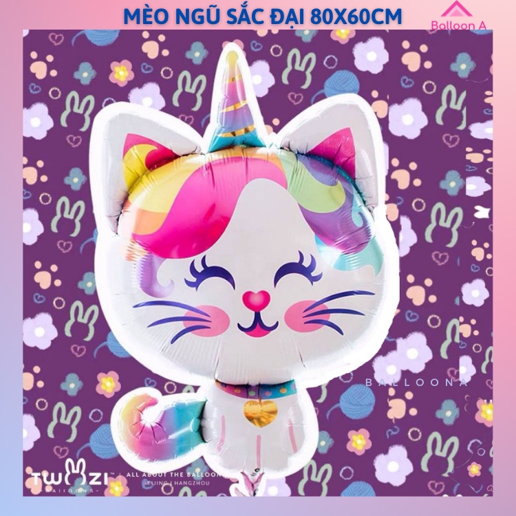 Bong bóng, bóng bay 3D hình mèo ngũ sắc size đại 80x60cm trang trí sinh nhật, thôi nôi cho bé trai , bé gái, người lớn