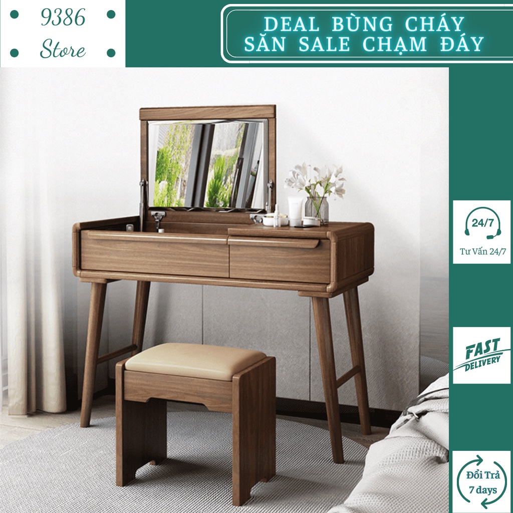 Bàn trang điểm gỗ, gương gập kết hợp bàn làm việc tiện lợi 9386 STORE