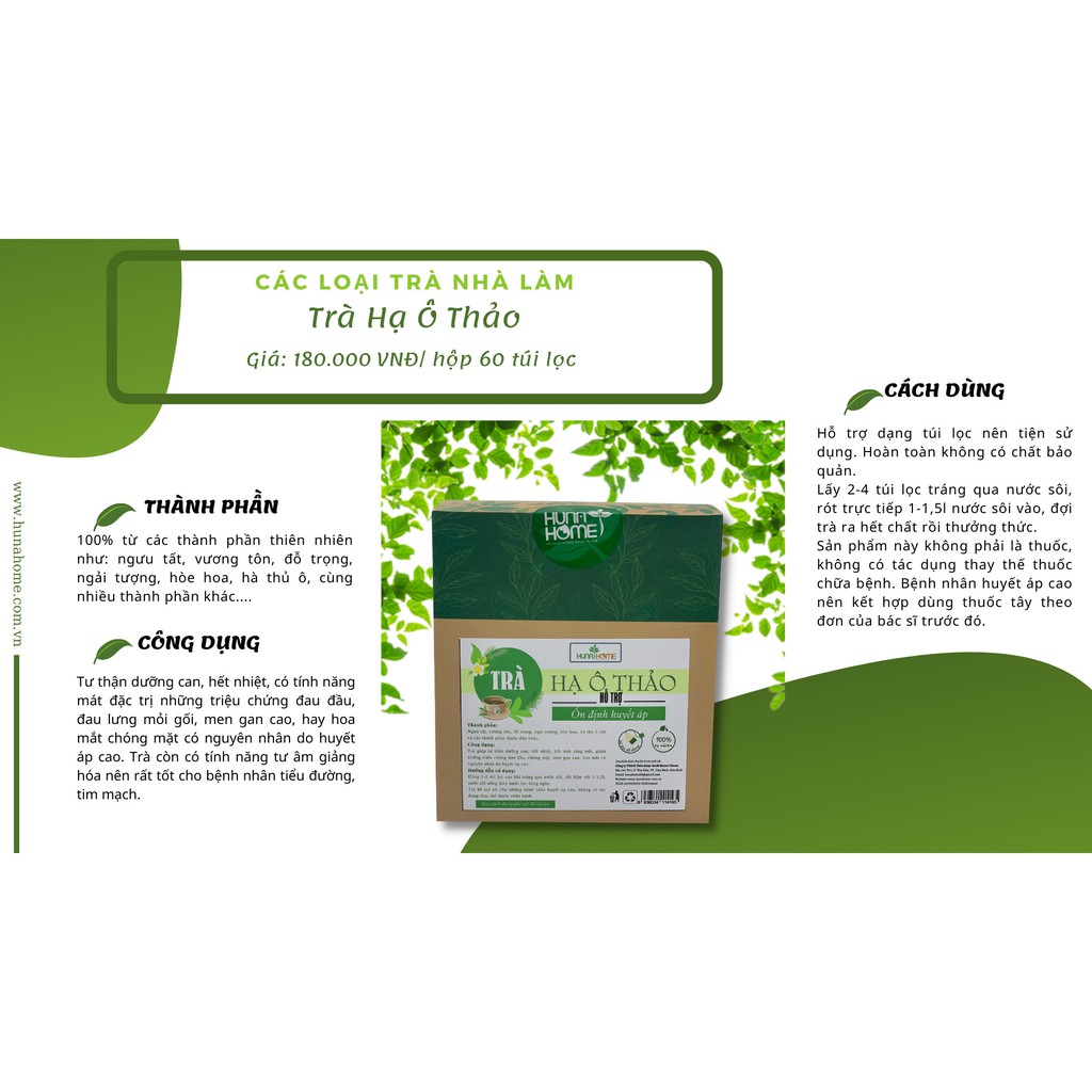 Trà Hạ Ô Thảo Huna's Home - trà thảo dược hỗ trợ ổn định huyết áp