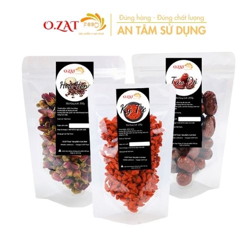 Trà hoa hồng kỉ tử/kỷ tử táo đỏ khô loại 1 OZAT FOOD kỉ tử 100g, táo trái 200g, hồng nụ 50g - 100g giúp ngủ ngon
