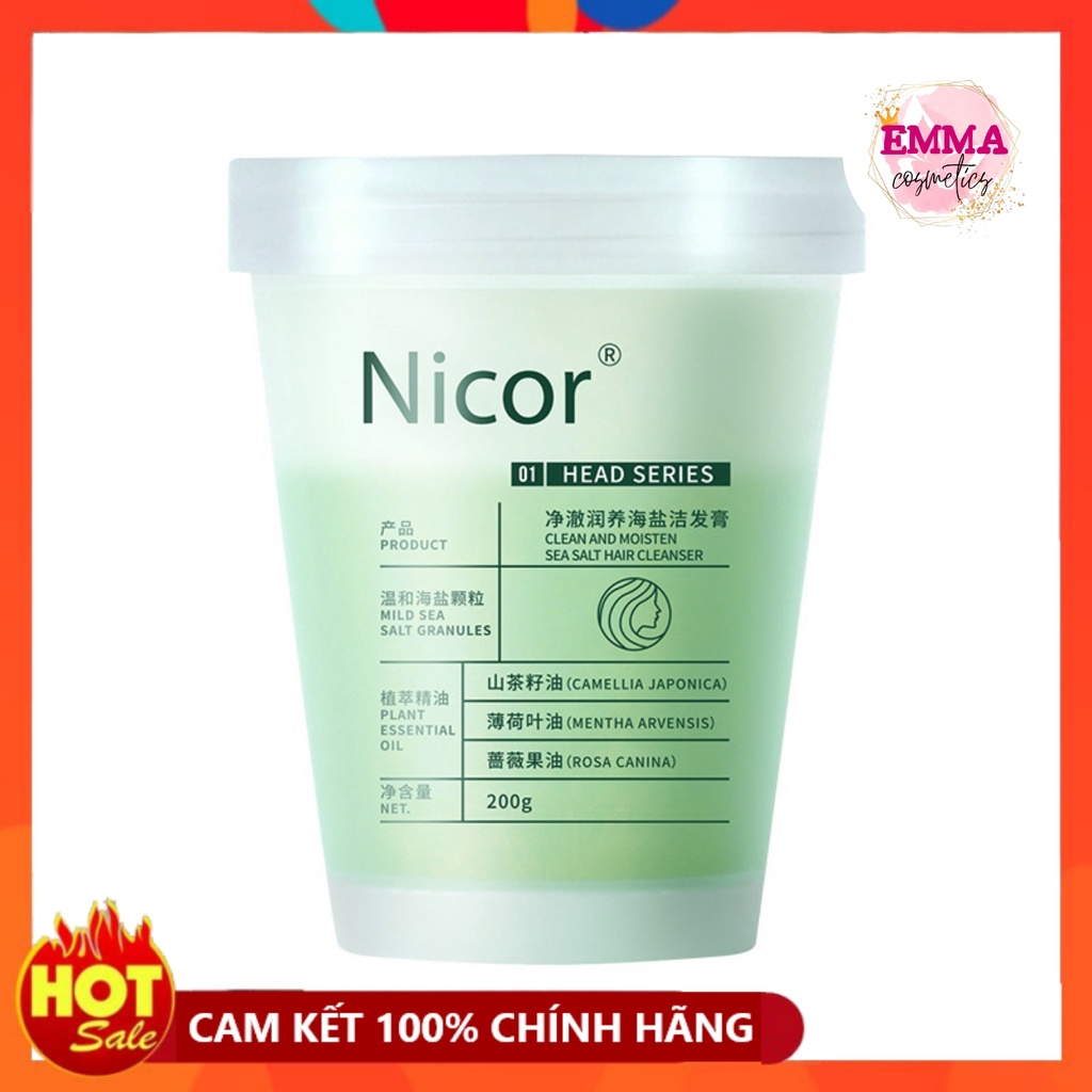 Tẩy Da Chết Tóc Da Đầu NICOR Muối Biển Sạch Gàu Ngăn Ngừa Rụng Tóc 200g (NC28)