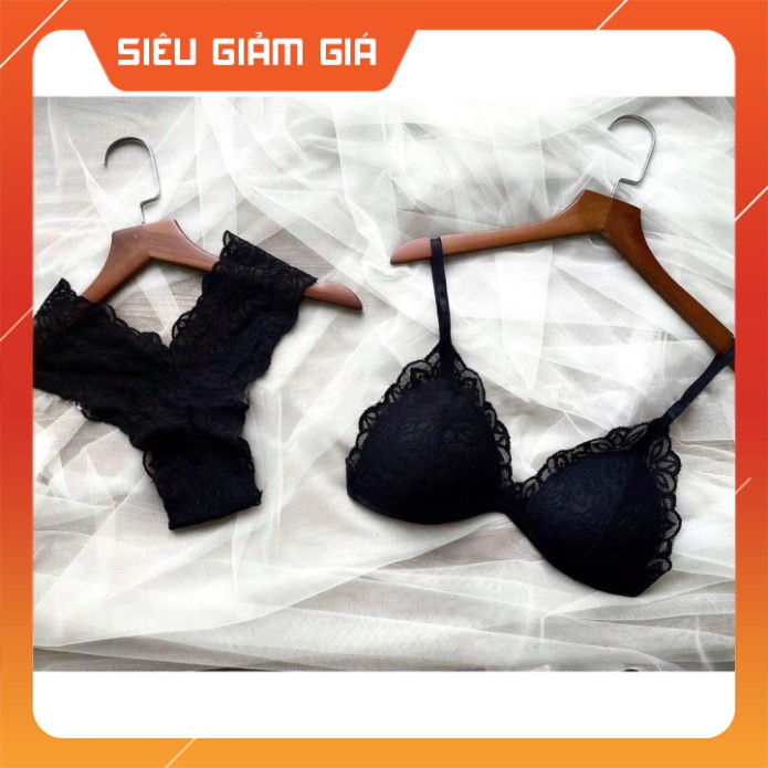 [ RẺ NHẤT SHOPEE ]  Bộ bra đen có mút mỏng sexy gợi cảm hàng thiết kế gồm quần lót và áo lót