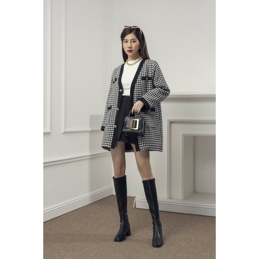 Áo Dạ Tweed Cardigan Hoạ Tiết Zizac Viền Đen Dáng Dài | BigBuy360 - bigbuy360.vn