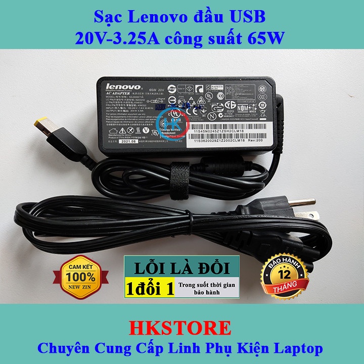 Sạc Laptop Lenovo 20V-3.25A 65W chân Vuông - USB Lenovo T440 g40-70 g50-70 G500 T540 G400 G410 G500 X240 X250 X260