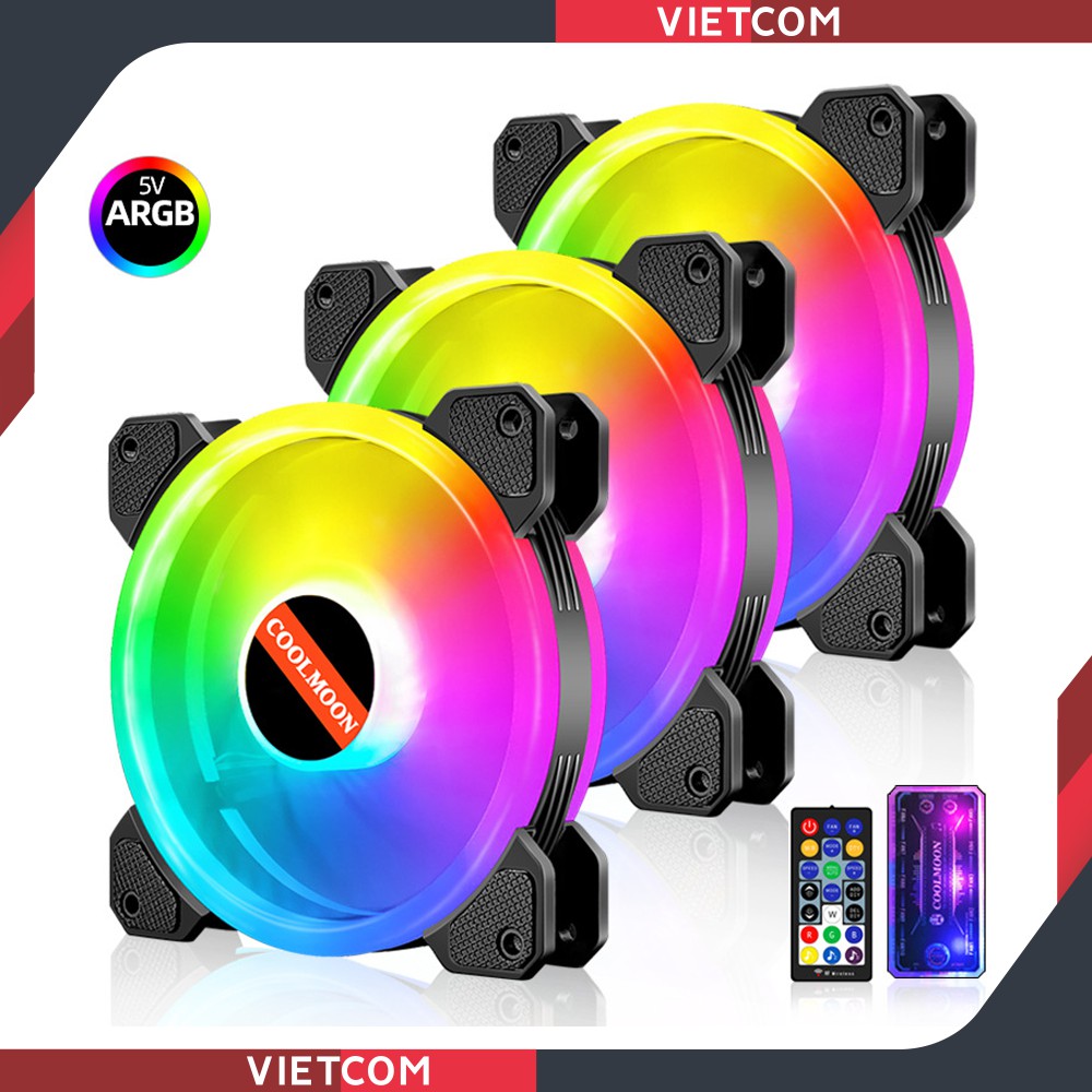 Fan Led RGB Coolmoon V4 - Led RGB Dual Ring (Led tâm + Led viền) - Đồng Bộ Hub Coolmoon