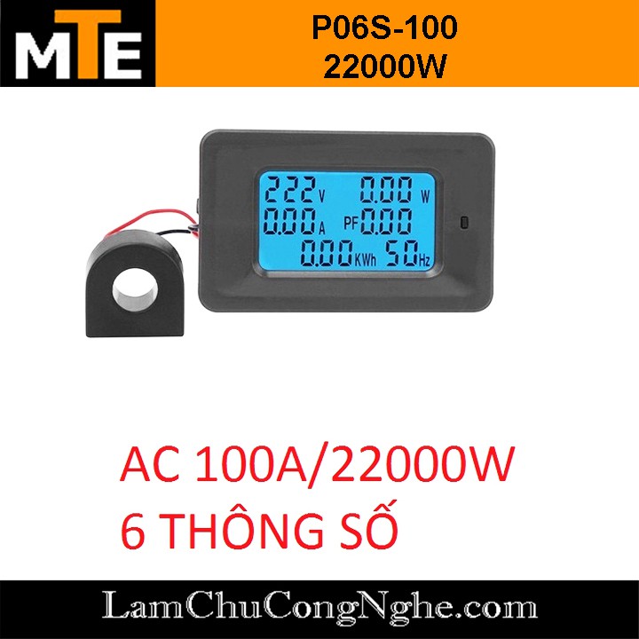 Công tơ điện tử 1 pha 6 thông số 100A P06S-100 22kW có đèn nền và reset