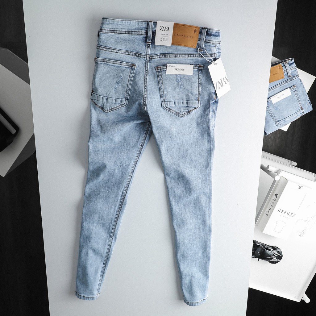 Quần jeans ZARA xanh rách skinny 201001 TuanStore