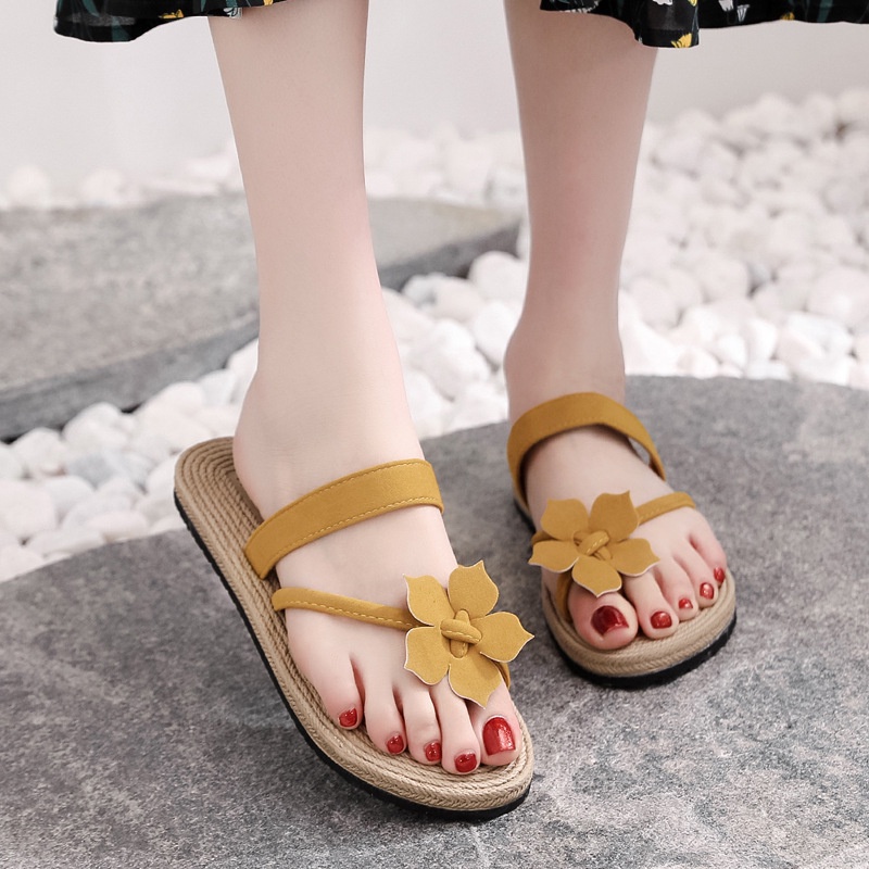 Dép đan cói IELGY đính hoa thời trang đi biển dành cho nữ