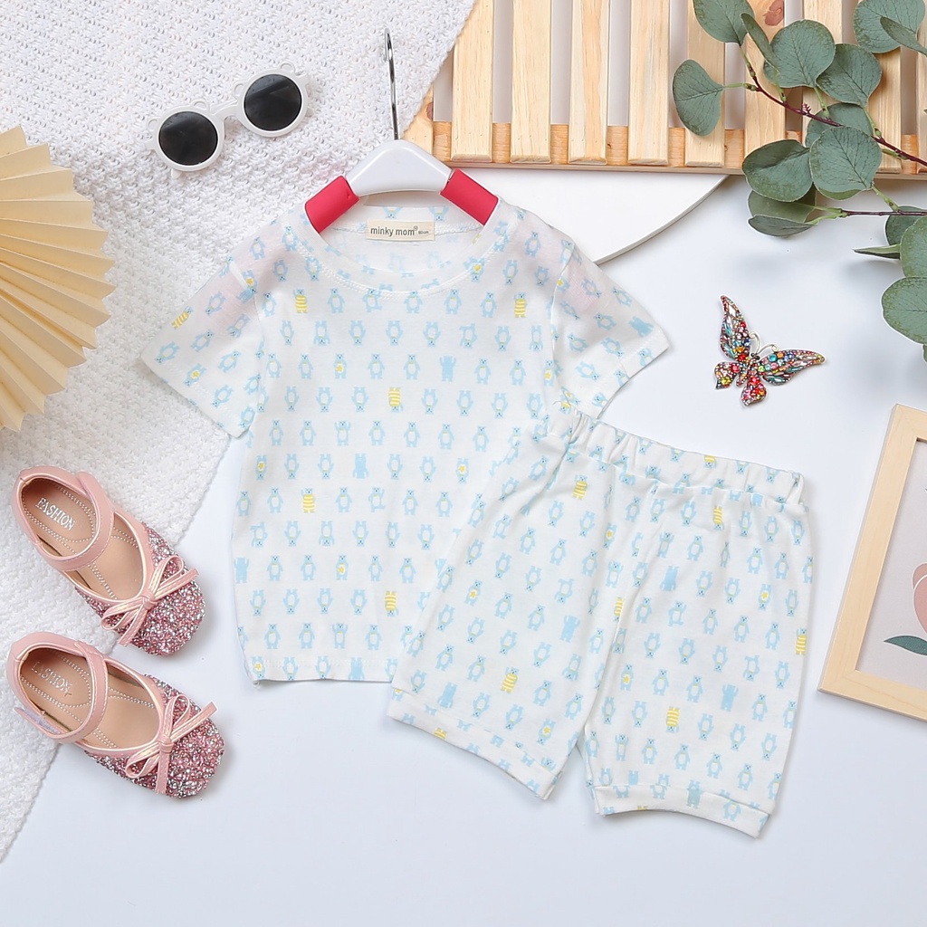 [MÀU NGẪU NHIÊN] Combo 4 bộ Đồ Bộ Bé Gái, Bé Trai Minky Mom Vải Cotton Borip Xuất Dư, Bộ Cộc Tay Mặc Nhà Cho Bé MKM2212