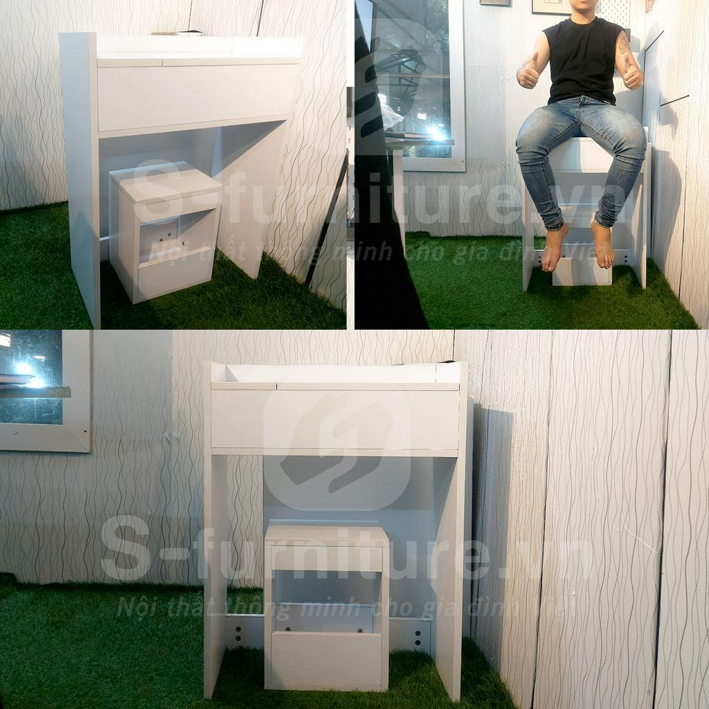 Bộ Bàn Trang Điểm Có Gương Gấp Gọn Bao Gồm Ghế Thương Hiệu S-Furniture FREESHIP HN