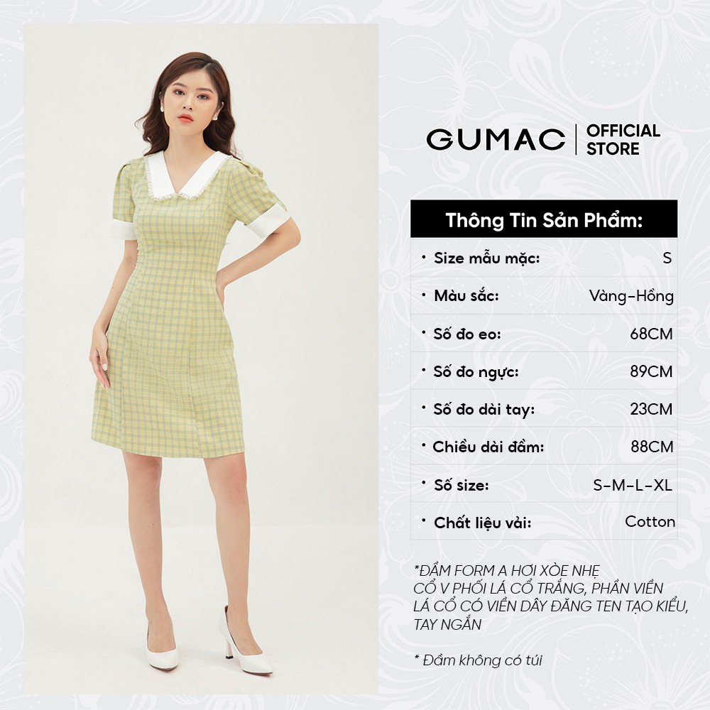Đầm thiết kế caro phối cổ GUMAC tay ngắn nhiều màu đủ size DB327 | BigBuy360 - bigbuy360.vn