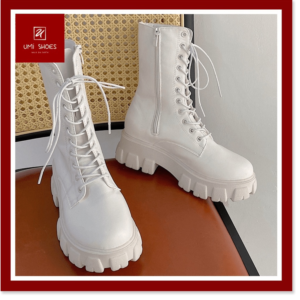 💖 Giày bốt nữ ulzzang cao cổ đến bắp chân 20cm đế cao răng cưa 5cm buộc dây kéo khóa đẹp mới hot trend đi chơi xinh