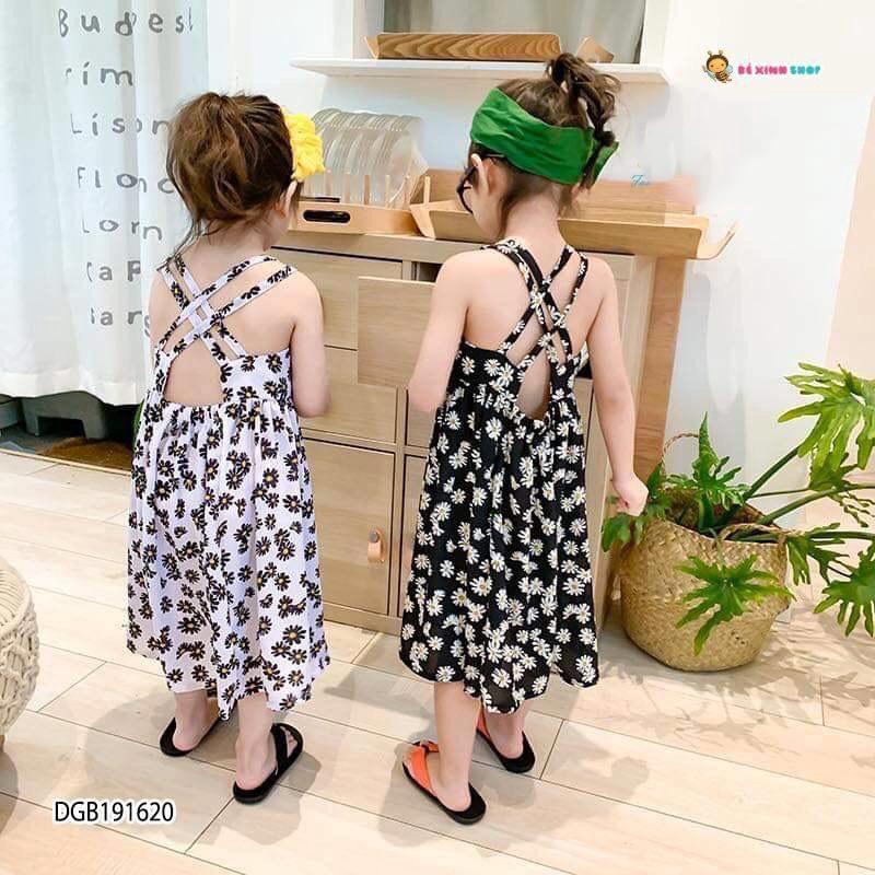 Váy Maxi bé gái vải lụa hoa cúc dây chéo lưng XHN286