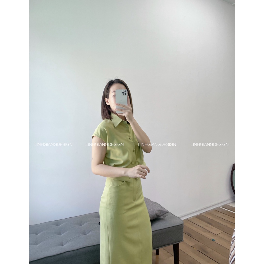 Chân váy dáng đứng sành điệu dài qua gối thời trang nữ thiết kế cao cấp
