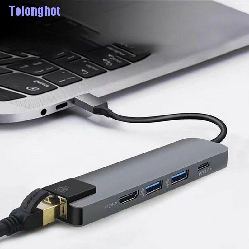 Bộ Chuyển Đổi 5 Trong 1 Usb Type C Hub Hdmi 4k Sang Gigabit Ethernet Rj45 Lan