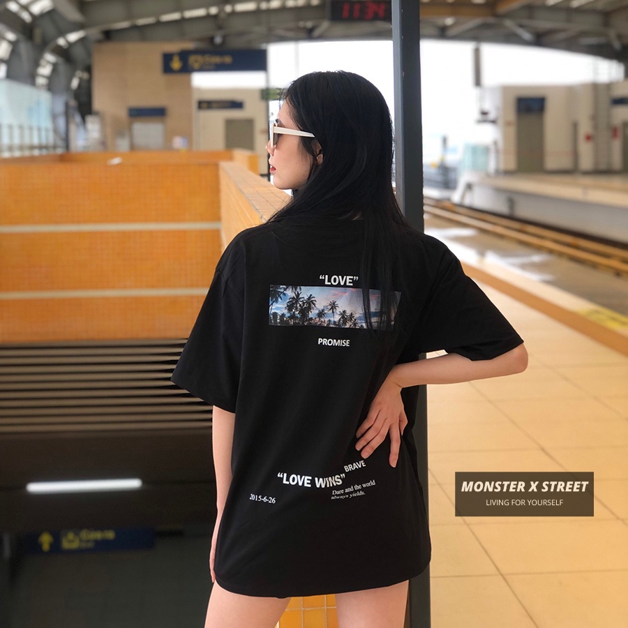 Áo thun unisex MONSTER X STREET Love Wind phông tay lỡ nam nữ form rộng Local Brand