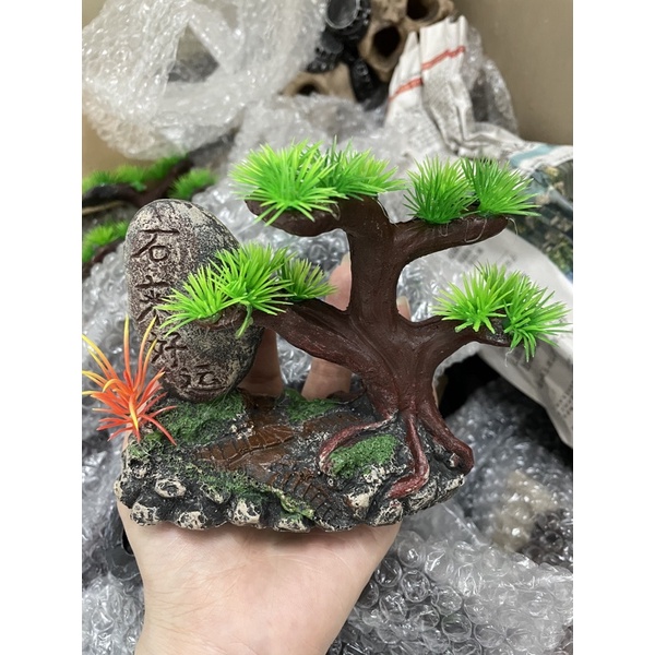 Mô hình trang trí bể cá núi đá , cây bonsai , thác nước nhỏ tạo oxi , phụ kiện thủy sinh