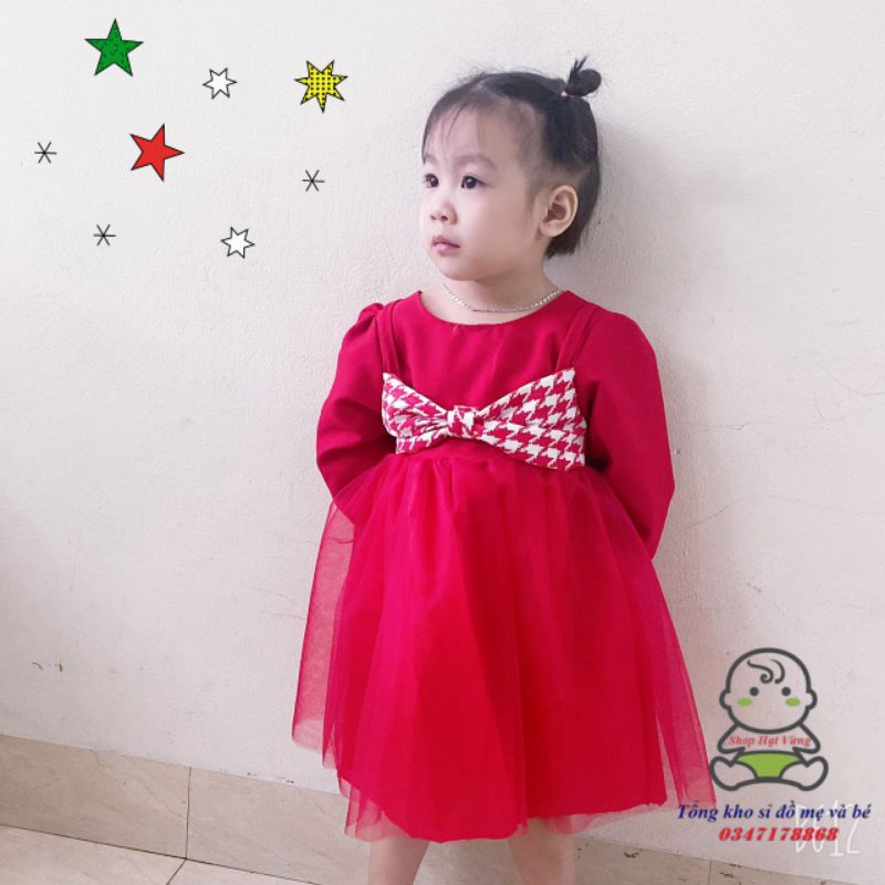 Váy bé gái - Váy dạ nhung nơ ngực siêu xinh cho bé 1-5 Tuổi