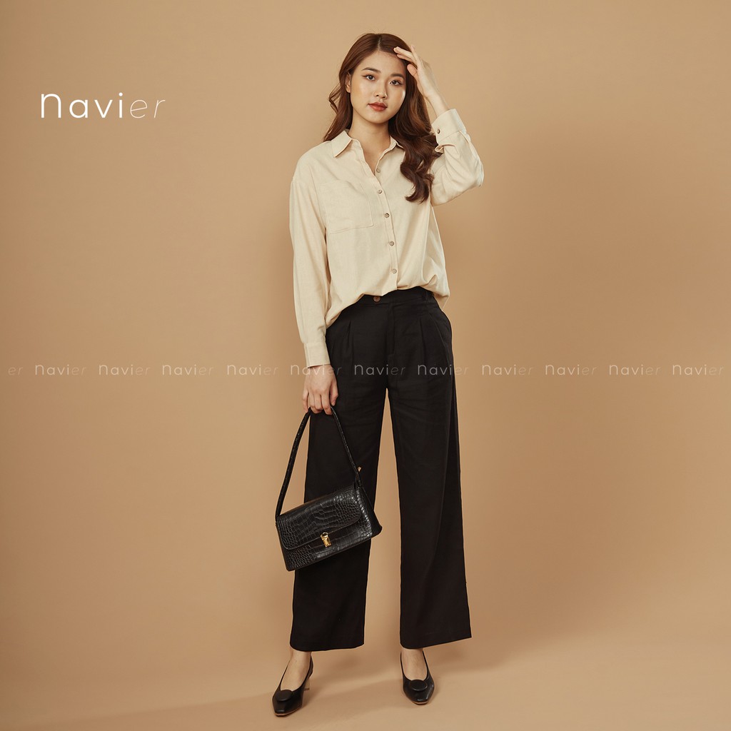 QUẦN CULLOTES RỘNG DÀI ỐNG SUÔNG - QUẦN TÂY CÔNG SỞ ỐNG XUÔNG CẠP CAO - LINEN PANTS WOMAN TROUSERS Q01 NAVIER | BigBuy360 - bigbuy360.vn