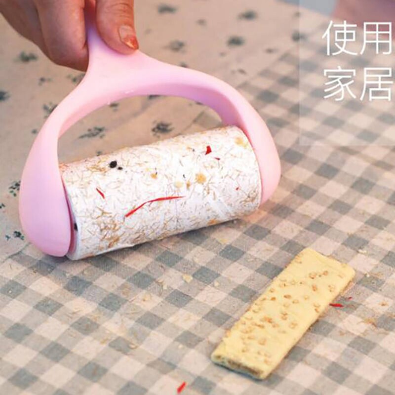 Cây lăn bụi quần áo đa năng lăn bụi giường, lông mèo, sofa, giày dép hiệu quả có tay cầm dài màu hồng