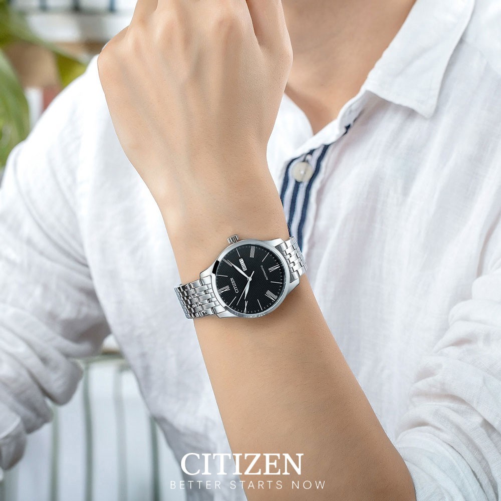 [Mã FARSBR243 giảm 15% đơn 249K] Đồng Hồ Citizen Nam Dây Kim Loại Máy Cơ-Automatic NH8350-59E - Mặt Đen (40mm)