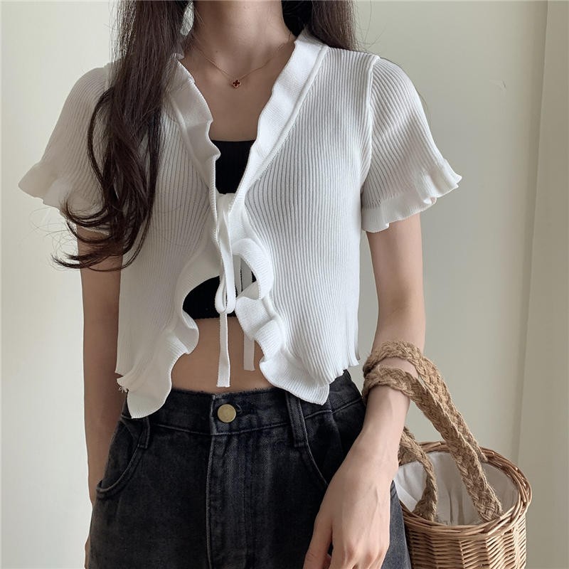 Áo Cardigan Xiaozhainv Dệt Kim Phối Ren Phong Cách Hàn Quốc (5 Màu Lựa Chọn) | BigBuy360 - bigbuy360.vn