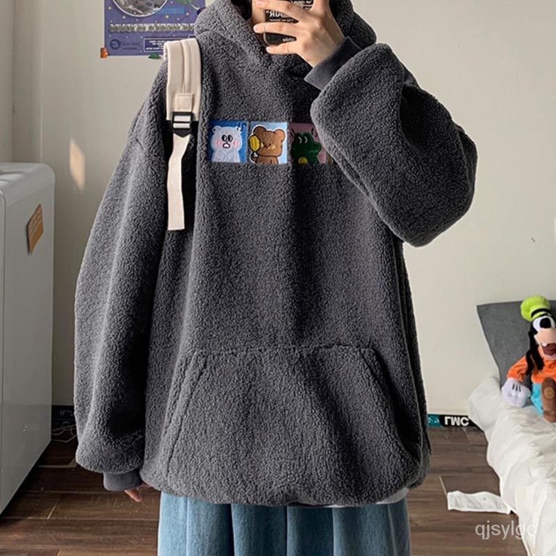 Áo Hoodie Len Lông Cừu Phối Nhung Dày Dáng Rộng Thời Trang Mùa Đông Cho Nam Và Nữ | BigBuy360 - bigbuy360.vn