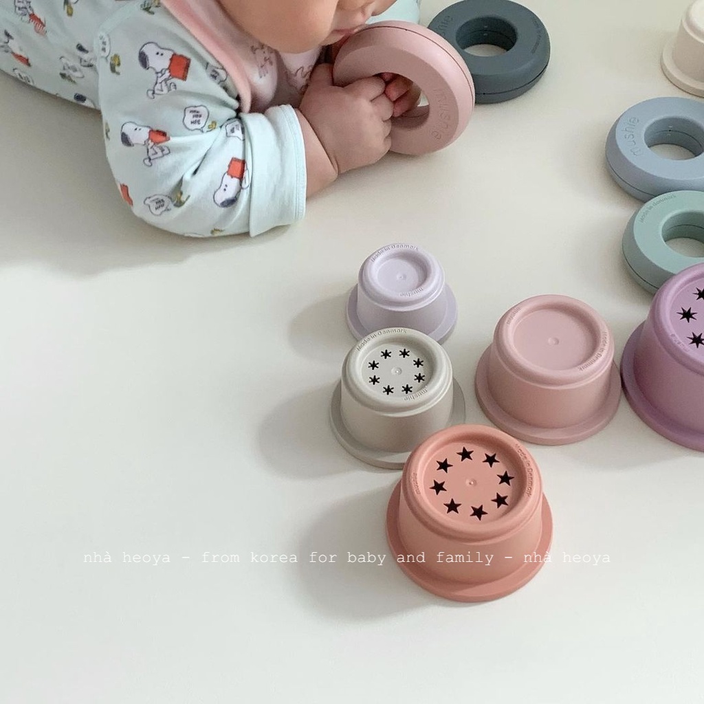 BỘ ĐỒ CHƠI MUSHIE STACKING CUPS STACKING RINGS MADE IN DENMARK CHÍNH HÃNG