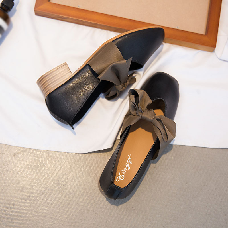 Giày Búp Bê Đính Nơ Mũi Vuông Phong Cách Hàn Quốc Thời Trang Dễ Thương