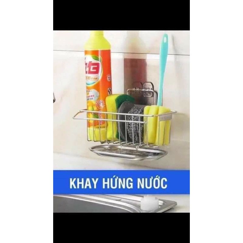 KỆ INOX ĐỰNG GIẺ RỬA BÁT KÈM KHAY HỨNG NƯỚC