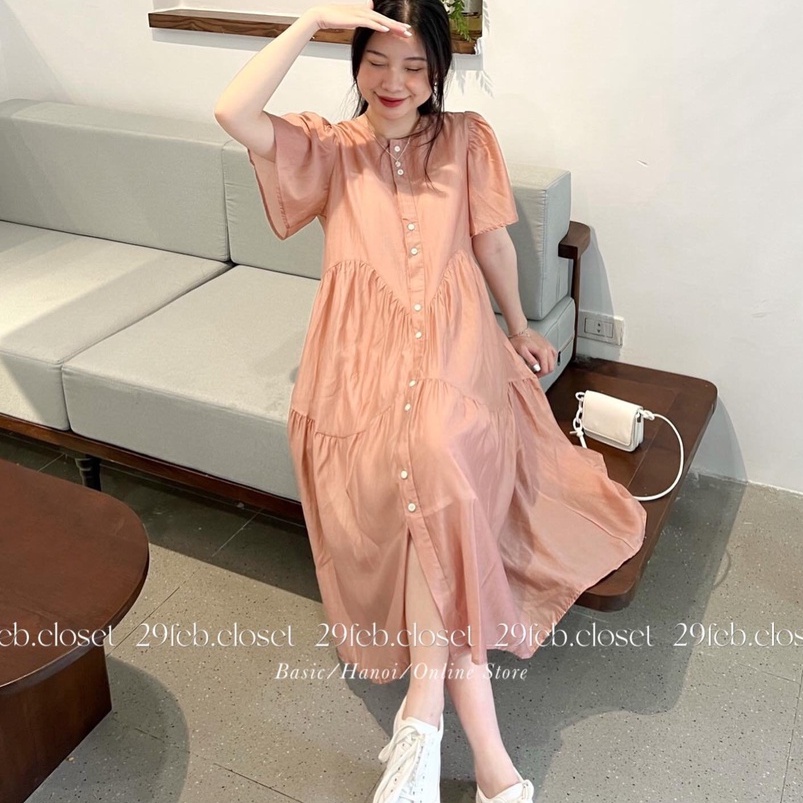 Váy đầm nữ cộc tay babydoll voan tơ xòe kèm váy 2 dây lót dáng sơ mi freesize Ylydress hồng xanh cốm maxi đi biển C962