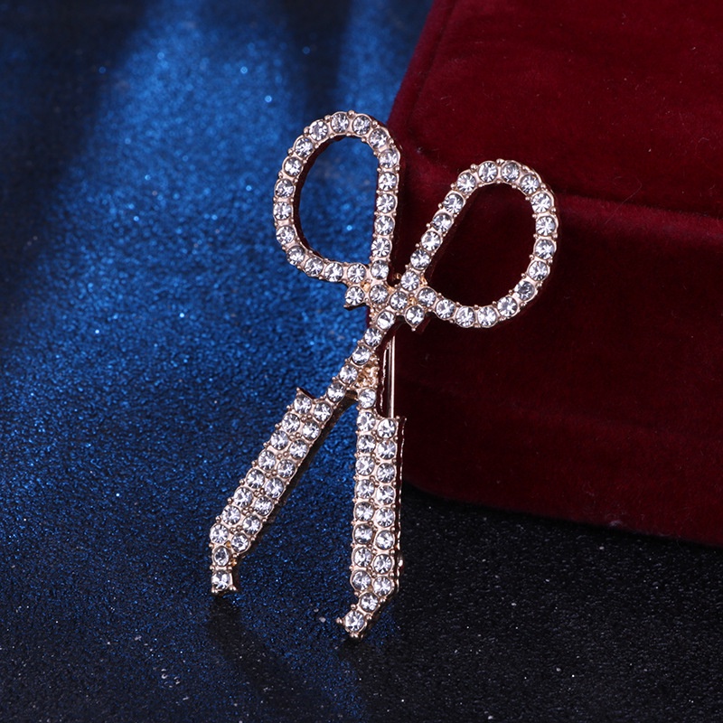 Ghim Cài Áo Hình Cây Kéo Đính Đá Bằng Hợp Kim Tinh Tế Chất Lượng Cao