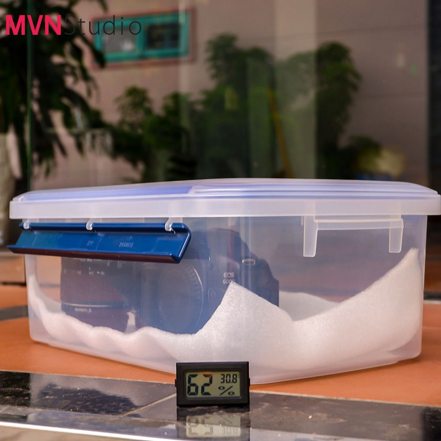 MVN Studio - Combo hộp chống ẩm 10 lít bảo quản máy ảnh tặng kèm khăn da cừu lau lens - Hộp Trắng