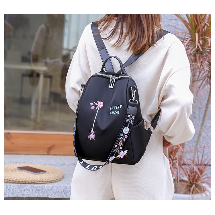 Balo Vải Oxford Thêu Họa Tiết Xinh Xắn Cỡ Lớn Cho Nữ