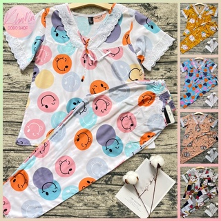 Đồ bộ tole nữ loại 1, 45-70 ký, Quần dài 8 tất áo cổ tim phối ren, Khả Nhi Dobo shop